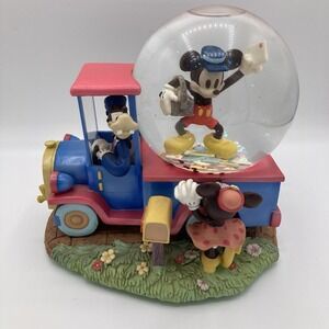 Disney Goofy Mail Truck Mickey Minnie Mouse Snow Globe Snowglobe Musical VINTAGE